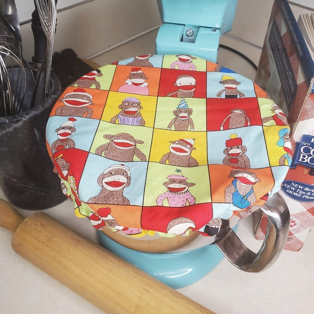Color Block Sock Monkey Reversible KitchenAid Mixer Mixing Bowl Cover Baking